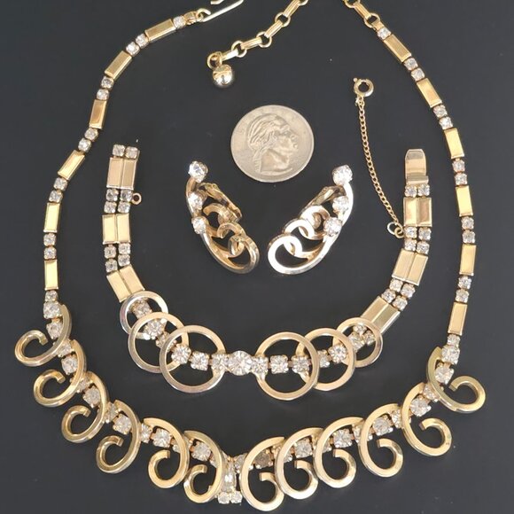 Vintage Sarah Coventry Celestial Fire Rhinestone Necklace, Bracelet & Earring Se - Picture 6 of 7